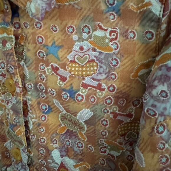 VTG Oilily Orange Robot Space Baseball Flannel Dress Artsy Whimsy Euro 98 / 3 - Picture 7 of 8